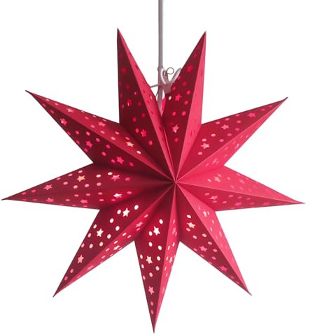 2 Piezas de Estrellas de Papel de Nueve Puntos de Navidad 35/45 Cm Rojo, Pantalla Hueca de Nueve Puntos para Decoración, Pantalla con 9 Puntos y 2 Cadenas de Luz para Acampada, Navidad, Exterior