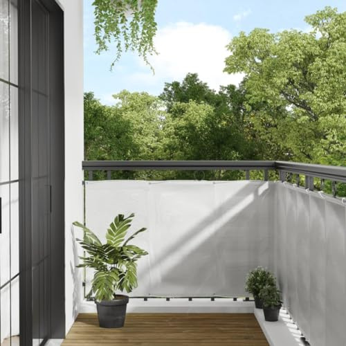 Mokuyary Paravento per balcone, grigio chiaro, 90 x 400 cm, 100% poliestere Oxford, protezione da sguardi indiscreti per balcone, protezione dai raggi UV, protezione dal vento