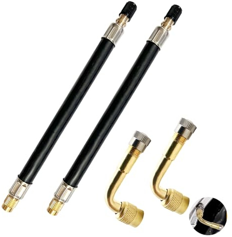 Juego de 4 piezas de extensión de válvula de neumático, extensiones de válvula curvas de 90° y manguera de válvula de goma flexible de 180 mm, adaptador de extensión de codo, adaptador de válvula de n