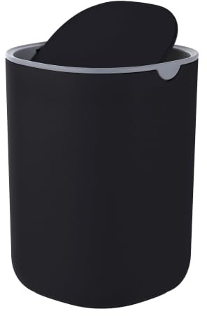 Relaxdays Mini Pattumiera da Tavolo, 1,5 L Volume, Secchio Rotondo in Acciaio Inox con Coperchio Ribaltabile, Nero
