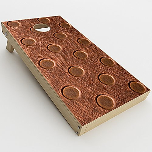 Skin Decal Vinyl Wrap for Cornhole Game Board Bag Toss (2xpcs.) Skins Stickers Cover/Copper Grid Panel Metal