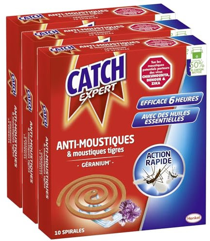 CATCH Spirale extérieure anti-moustiques parfum géranium - Lot de 3 x 10 spirales