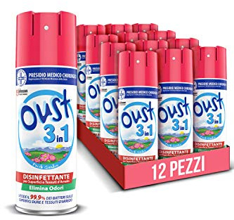 Oust 3 en 1 para tejidos de decoración y superficies, mata el 99,9 % de las bacterias, fragancia Fresh Garden, formato de repuesto 12 unidades de 400 ml