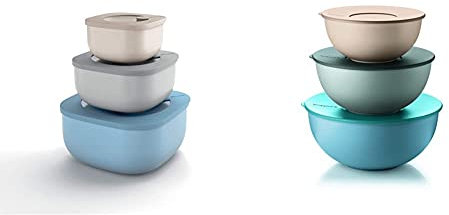 Guzzini Store&More Kitchen Active Design Set 3 Contenitori Ermetici Bassi per Frigo/Freezer/Forno A Microonde, & Fratelli Everywhere, contenitori per alimenti, blu, marrone, verde, 3 pezzi, 910 g
