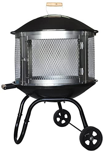 MaxxGarden Acropolis Brasero Exterieur - Bol de feu pour Le Jardin - Cheminée de Jardin - Charbon et Bois - avec Grille - Noir - 70x70x100