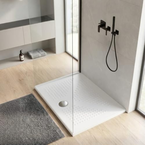 Kiamami Valentina - Plato de Ducha 70x90 cm en cerámica Blanca con Grosor Ultra-Delgado de 3 cm | Delfino