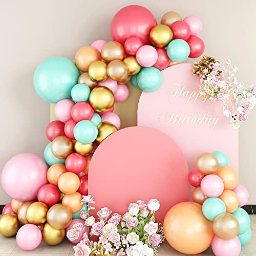 Balloon Arch Garland Kit, Colorful Pastel Coral Red Pink Orange Mint Teal Blue Champagne Gold Multi Coloured Assorted Macaron Latex Balloons for Birthday Wedding Baby Shower Rainbow Party Decorations