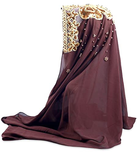 LumiSyne Hijab Chiffon Da Donna Musulmano Hijab Jersey In Tinta Unita Con Perline Glitter Dorati Morbido Sciarpa Per Testa Lunga Foulard Scialle Copertura Integrale Turbante Khimar