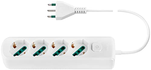 Vimar 0R00641.CC.B Presa multipla con interruttore e cavo da 1,5 m, 4 uscite SICURY universale standard italiano, spina 16 A standard italiano, bianco