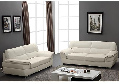 Venta-unica - Sofa 3+2 Sitzer aus Leder Thibault - Elfenbeinweiß