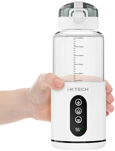 IXTECH Flaschenwärmer Baby Unterwegs Akku Tragbarer Babykostwärmer mit Temperatur Mobiler Milchzubereiter Leicht Baby Wasserkocher Thermoskanne Baby Unterwegs Flaschenzubereiter Baby Breiwärmer 300ml