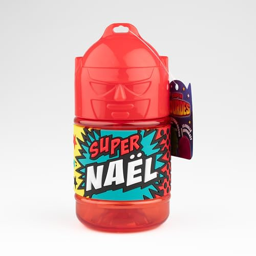 Super Naël Kinder-Trinkflasche mit Strohhalm, personalisierbar
