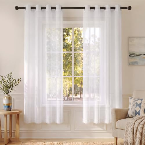 PONY DANCE White Net Curtains for Windows, Eyelets, 2 Panels, W54 xL72 | Soft Voile Sheer Light Filtering Curtains for Living Room, Bedroom & Lounge, Lightweight Breathable Elegant 72 Drop Drapes
