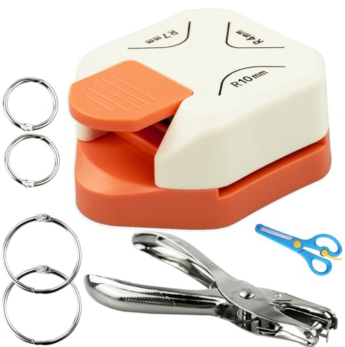 3 in 1, 4 mm, 7 mm, 10 mm, con 1 perforatore, 4 raccoglitori ad anelli, 1 forbici, per angoli in metallo e plastica, per fai da te con carta, biglietti, scrapbooking