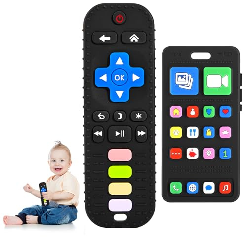 Alivio de la Dentición Mordedores Juguetes para Bebés 3-6 6-12 Meses, 100% Silicona Mordedor Juguetes de Control Remoto y teléfono móvil, Juguetes de Baño, Grado Alimenticio