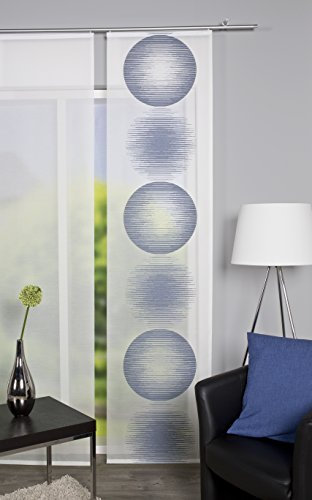 BB-Toy-Trades Schiebevorhang Vorhang Gardine Fensterschal Flächenvorhang Schiebegardine mit blauen Kreisen und Paneelwagen 60 x 245 cm in Weiss