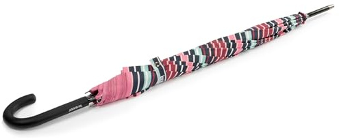 Isotoner Parapluie canne, ultra dérperlant, solide, ouverture automatique/fermeture manuelle, rayure blush