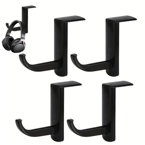 MAIXIANGGUOJI Headphone Hook, Self-Adhesive Headphone Monitor Stand Holder, Universal Headset Hanger for Most General Purpose Game Earphone (Black, 4 Pcs)