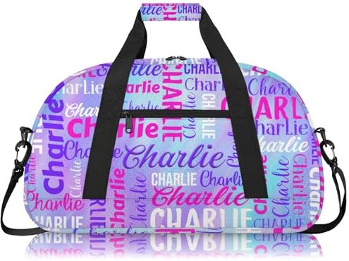 Personalized Sport-Gym-Swimming-Bag for Kids Custom Duffel Travel Bag for Boy Girl Dance Gymnastics Bag Overnight Weekend Bag Purple White Text Name
