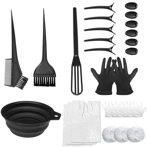 29 Pcs Hair Dye Bowl and Brush Kit, DIY Beauty Salon Hair Bleaching Tools Kit, Tint Bowl and Brush Set for Ear Cover, Shawl, Gloves, Hairdressing Clips, Highlighting Comb