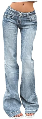 Yegirlzs Jeans Donna Vita Bassa Jeans a Zampa Pantaloni Baggy Jean Flared Bootcut Jeans Denim Pantaloni Casual Denim Pants A Azzurro S
