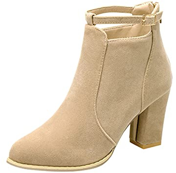 Generisch Bottines en daim pour femme - Avec talon bloc - Bottes à talons hauts - Escarpins - Automne et hiver - Bottes à enfiler - Bottines mi-hautes - Bottes de travail, beige, 39 EU