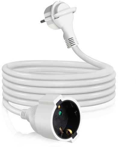 EXTRASTAR Cable de extensión de 2 m con Conector Plano, Cable de extensión Plano para Uso en Interiores con Enchufe de protección por Contacto, 3G×1,0 mm², 16A/250V, 3680W, Blanco