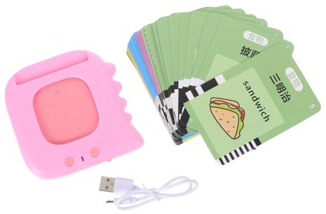 UPKOCH Juego Educativo de Tarjetas de Lectura Iluminación 112 Tarjetas Bilingües Chino-Inglés Dispositivo de Aprendizaje de Idiomas para Preescolares Juguete Cognitivo Rosa 224