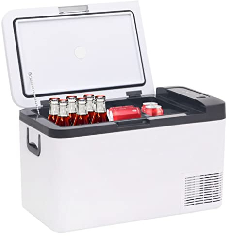 Tomostar Glacière Électrique, Glacière à Compression Mini Réfrigérateur de Voiture Camping avec poignée noir et blanc 18 L PP et PE