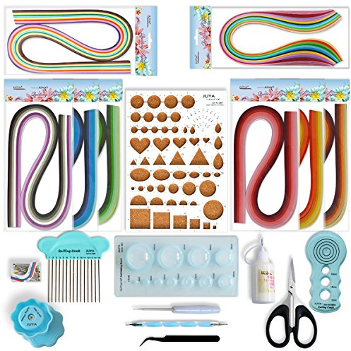 JUYA Paper Quilling Kit with Blue Tools 960 Strips Board Mould Crimper Coach Comb (Paper Width 3mm with Glue)