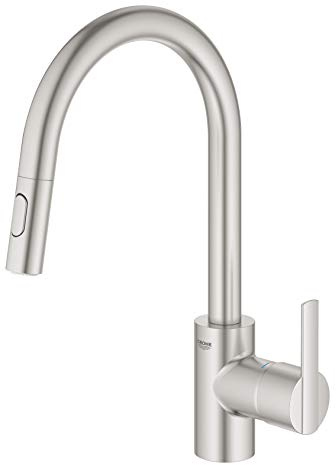GROHE Feel, Küchenarmatur 2 Strahlarten (Wasserhahn Küche mit ausziehbarer Brause, 360° schwenkbar, wassersparend dank variabler Mengenbegrenzung, werkzeugfreie Spülbecken-Montage) edelstahl, 31486DC1
