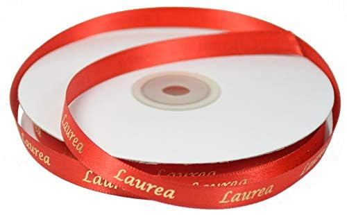 NASTRO DOPPIO RASO ROSSO CON SCRITTA LAUREA COLORE ORO LARGHEZZA 10 MM LUNGHEZZA 50 METRI (ROSSO)