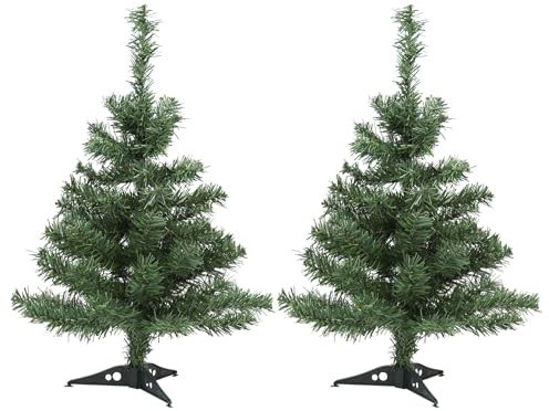 Harbour Housewares 2ft Christmas Trees - 58cm / 2ft - Green - Pack of 2 - Indoor Desktop Small Xmas Tree Pine Artificial Christmas Tree with Stand Mini Tabletop Holiday Seasonal Decoration