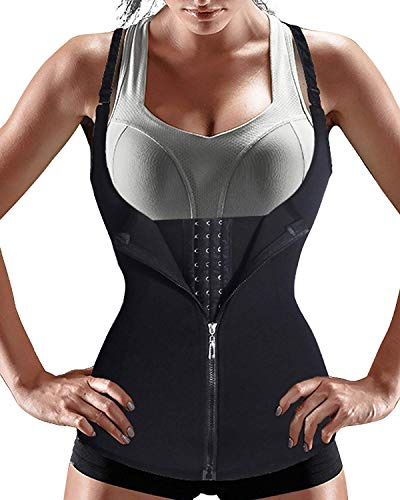 Gotoly Women Waist Trainer Corset Zipper Vest Body Shaper Tummy Control Cincher Tank Top with Adjustable Straps (Black, Large)