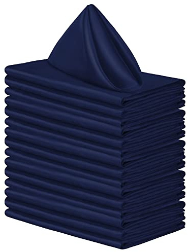 Aneco 16 Pack Square Satin Napkin Bright Silk Table Napkin Soft Smooth Fabric Table Napkin for Wedding Banquet Party Decoration, Navy Blue, 20 x 20 Inch