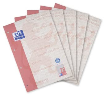 Oxford Recycling Schulblock A4 kariert, Lineatur 28, 50 Blatt, kopfgeleimt, 5 Stück