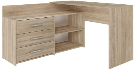 CDF MOLINE - Corner desk with storage - 3 drawers + 2 shelves - 120x50x76 cm - Computer desk