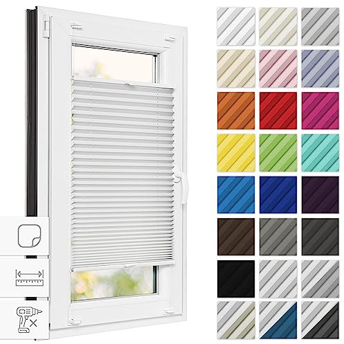 Estika Plissee zum kleben 75 cm x 100 cm - Weiß - Plissee ohne Bohren, Plissee kleben, Rollos für Fenster ohne Bohren, Jalousien Fenster für innen, Raffrollo, Fenster plissee