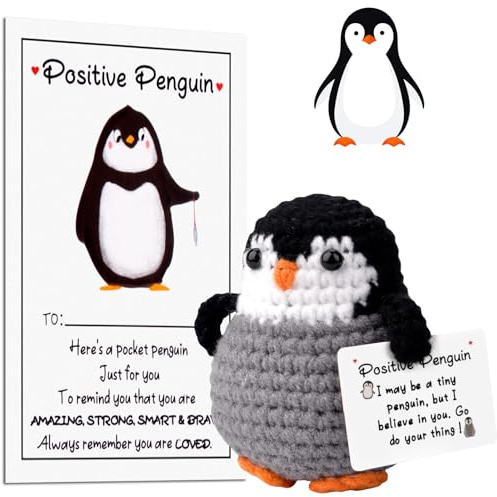 Pipihome Positive Penguin Geschenk, Pinguin Kuscheltier mit Positive Karte, Weihnachten Pocket Hug Glücksbringer Pinguine Personalisierte Geschenk Männer Frauen