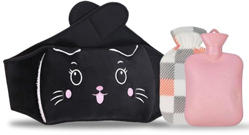 Bolsa de agua caliente de 1 litro con funda, cinturón para la espalda, el vientre y el cuello, ideal para aliviar el dolor y relajarse, 3 en 1