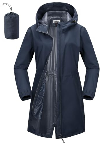 Outdoor Ventures Veste de pluie imperméable pour femme, longue, coupe-vent, veste de transition, légère et respirante, veste d'extérieur avec capuche