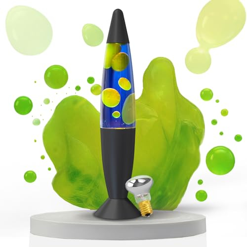 Soarling Lampe à mouvement liquide, lampe à mouvement liquide relaxante, veilleuse d'ambiance pour chambre à coucher, adulte, enfant, cadeau (13,5 liquide bleu foncé, cire jaune)
