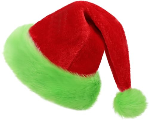 KONVINIT Bonnet de Noël pour Adultes Rouge et Vert - Double Doublure avec Bordure et Pompon Verts - Bonnet Confortable