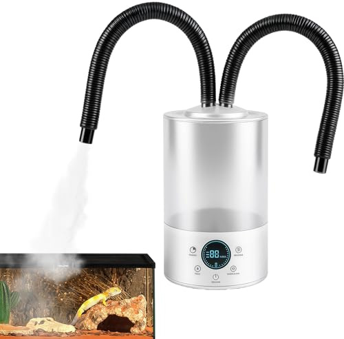Humidificateur pour reptiles de 4 l avec 420 ml/h et double tuyau | machine à brouillard ultra silencieuse pour terrarium, arrêt automatique en fonctionnement à sec, veilleuse 3 couleurs