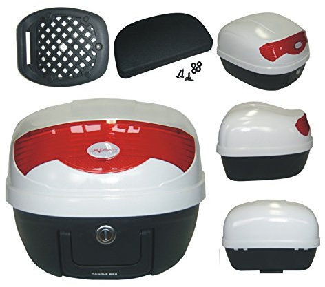 Box Gepaeck Motorrad Roller Top Case mit Rückenlehne 29L 2 Schluessel Weiss