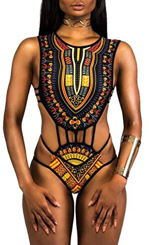 Dam tribal tryck baddräkt bikini afrikansk metallisk badkläder baddräkt push-up axelbandslös en del Monokini Trikini badkläder strandkläder YY-8901