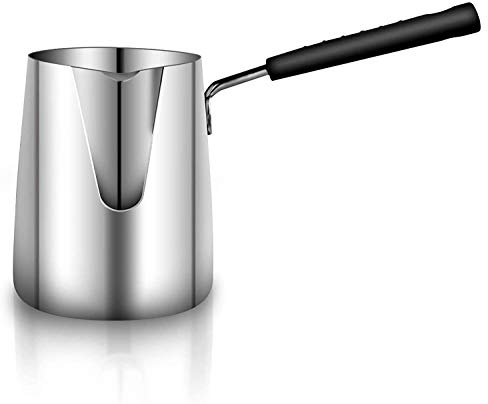 Turkish Coffee Pot, Stainless Steel Milk and Coffee Warmer, Ibrik Cezve Arabic Briki Coffee Pot, Chocolate and Butter Melting Pot with Heat Resistant Handle, 20 OZ, 600 ML
