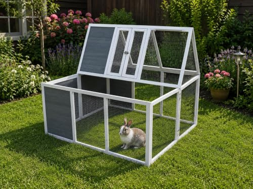 BUNNY BUSINESS Conejera para Conejos Totalmente Plegable, 48 Pulgadas (Plegable de 4 pies, Gris)