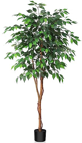 Kazeila 5 Feet Artificial Ficus Tree - Fake Silk Plants with Lifelike Leaves and Natural Wood Trunk - Faux Potted Tree for Indoor Home Decor
