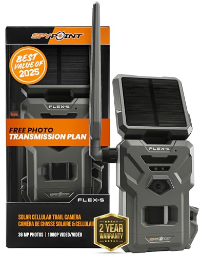 SPYPOINT Flex-S Solar Cellular Trail Camera, Integrated Solar Panel, On-Demand Capable, LTE Connectivity, Internal Battery, Optional Battery Backup